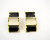 Black & Ivory on Gold Earrings signed M.Lent.