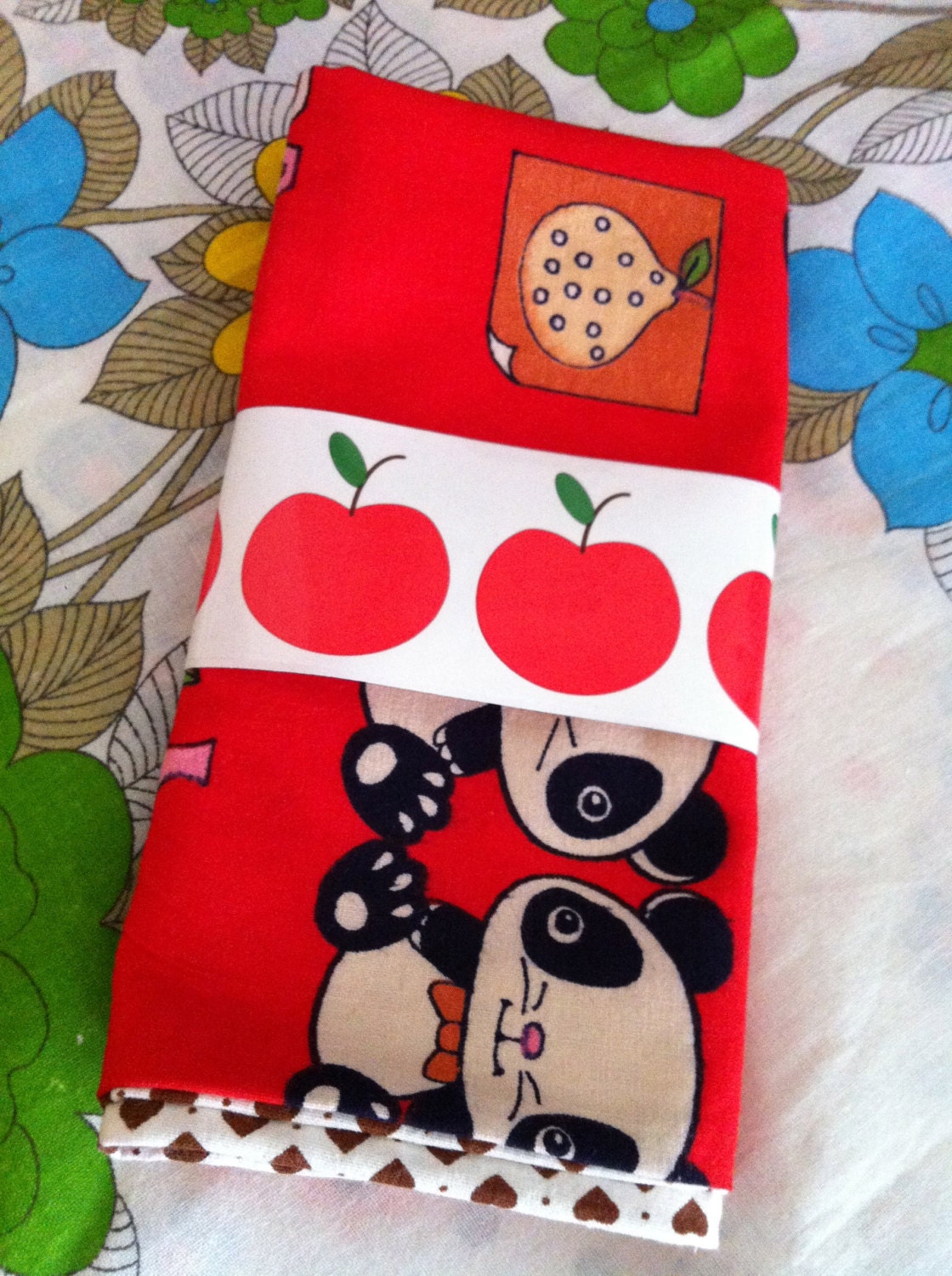 Pomme de Jour Vintage Fabric Cushion Cover - 1980s Panda Fabric