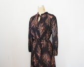 vintage 70s Wildflowers and Polka Dots Dark Brown Plus Size Day Dress