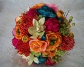 Tropical Paradise Tiffany Blue Wedding Destination Handmade  Bridal Bouquet Set