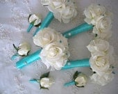 One Realtouch Rose Bridesmaid Destination Bouquet in Tiffany Blue