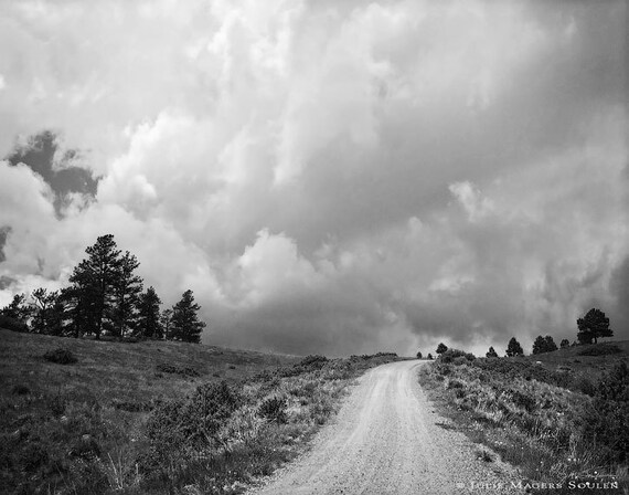 Black and White Photography -Country Road -8x10 Print -Western Landscape -Road Less Traveled -Colorado Fine Art Photography