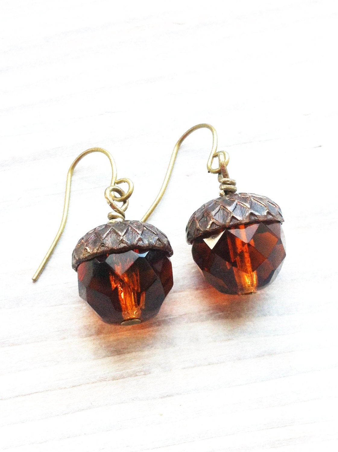 Sophia II Acorn Swarovski Pearl Earrings in Smokey Topaz  and Brass