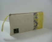 Personalized, Initialed  zipper pouch, iphone wallet, Made To Order - Yellow and Grey