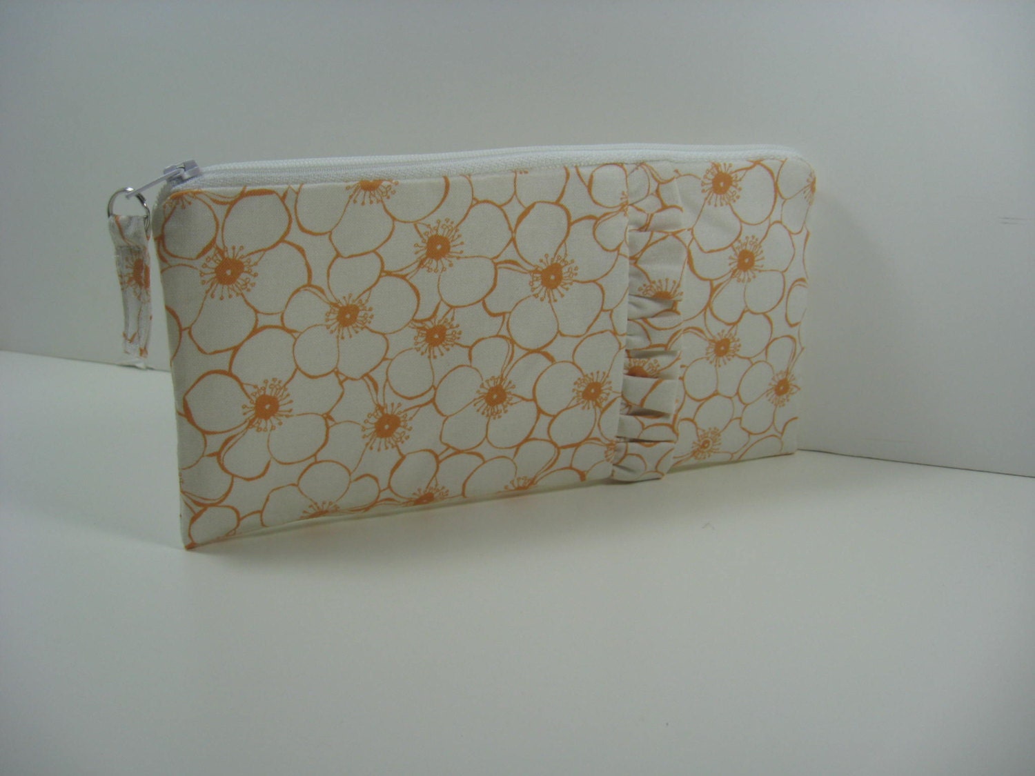 Ruffled Clutch, Bridesmaid Gift, Zipper Pouch - Orange Cream