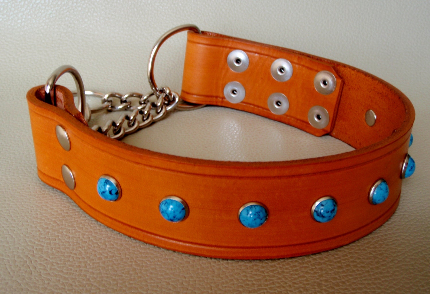 SALE Custom Made 1.5 or 2 inch width Adjustable Leather Snap Martingale Collar with  Choice of Gems and Color