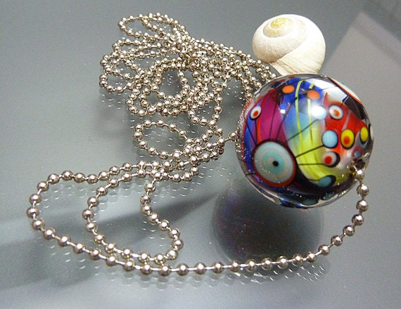 Melanie Moertel Lampwork Beads - Rainbow marble bead incl 2mm ball chain