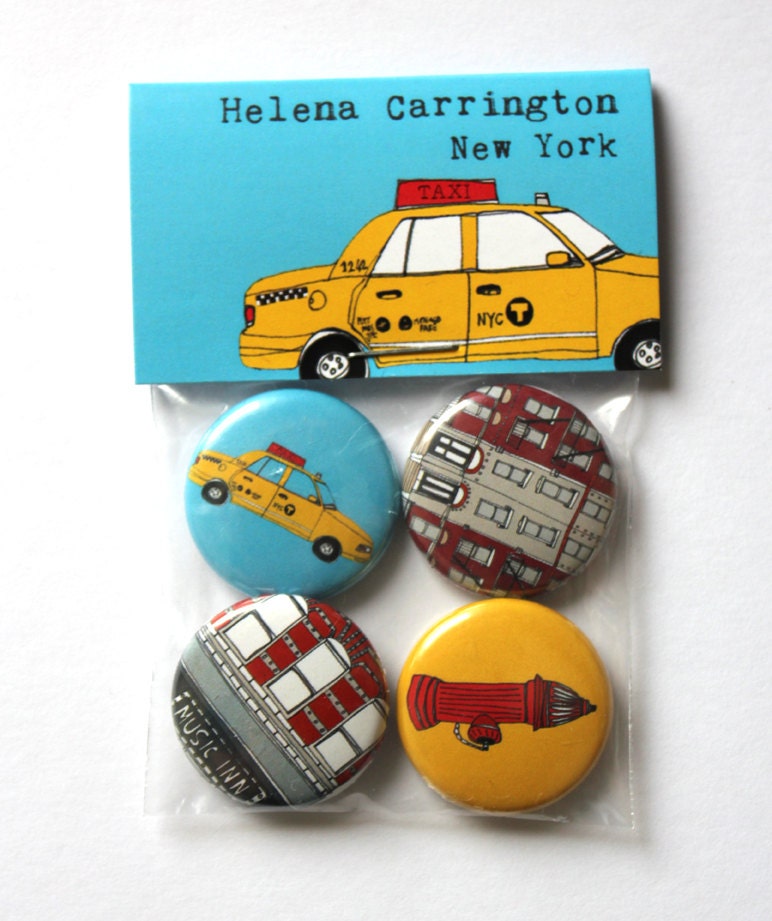 New York Badges / Pins / Buttons Set of 4