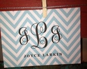 Blue chevron Monogram Notecards - set of 10