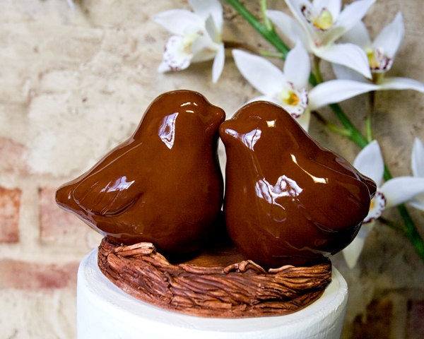 Chocolate Colored Lovebird Cake Topper