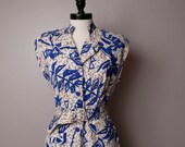 Vintage 1980's 1940's Style Tiki Hawaiian Tropical Rayon Dress