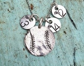 Sterling Silver Baseball Softball Necklace with Hand Stamped Numbers