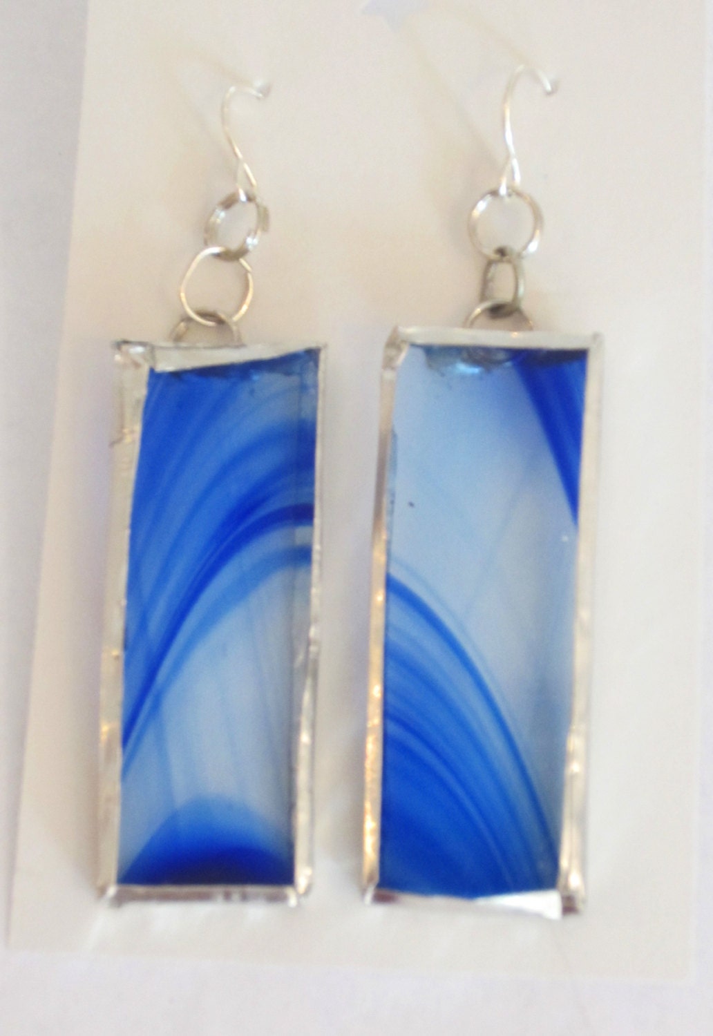 Stained Glass Earrings- Swirls of Cobalt Blue- Silver French Hook