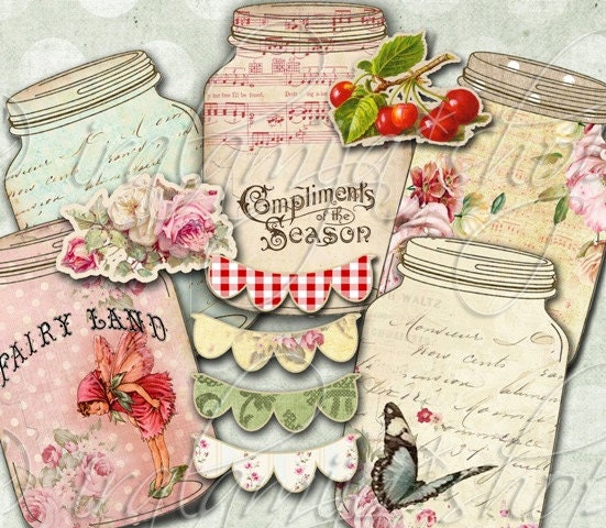 VINTAGE JARS Collage Digital Images -printable download file-