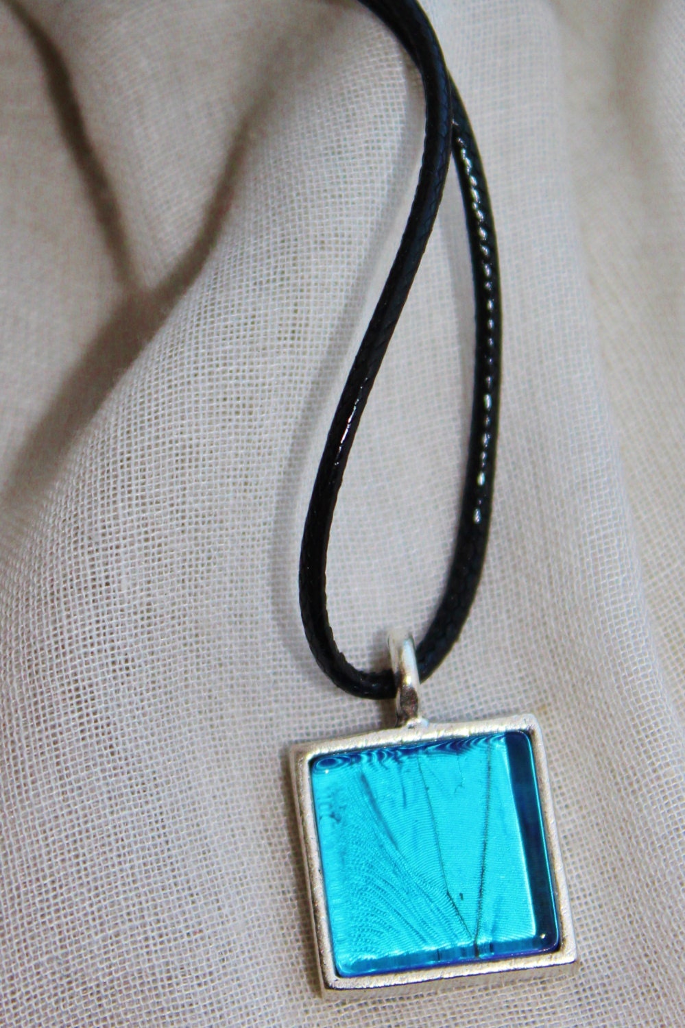 Real Butterfly Wing Real Blue Morpho Butterfly Jewelry Morpho didius Butterfly Wing Square Silver Plated