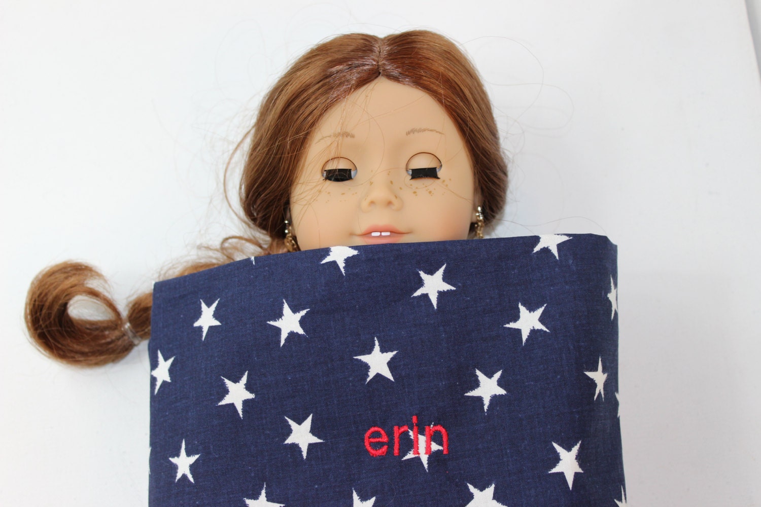 Handmade Custom Monogrammed American Girl Doll Sleeping Bag Stars Red White and Blue