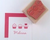 Cupcakes in a Row Personalized Rubber Stamp