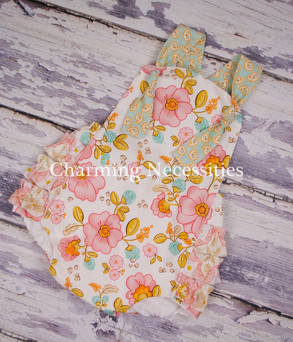 Baby Girl Sunsuit Romper Bubble with Ruffles - Darling Cream