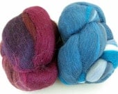 DESTASH SALE - Aurelia Wool Topknots - 2 Bumps of Blended Wool Fiber - One Bump of Blues and One Bump of Burgundies