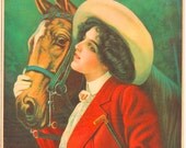 Elegant Victorian rider and horse  original lithograph