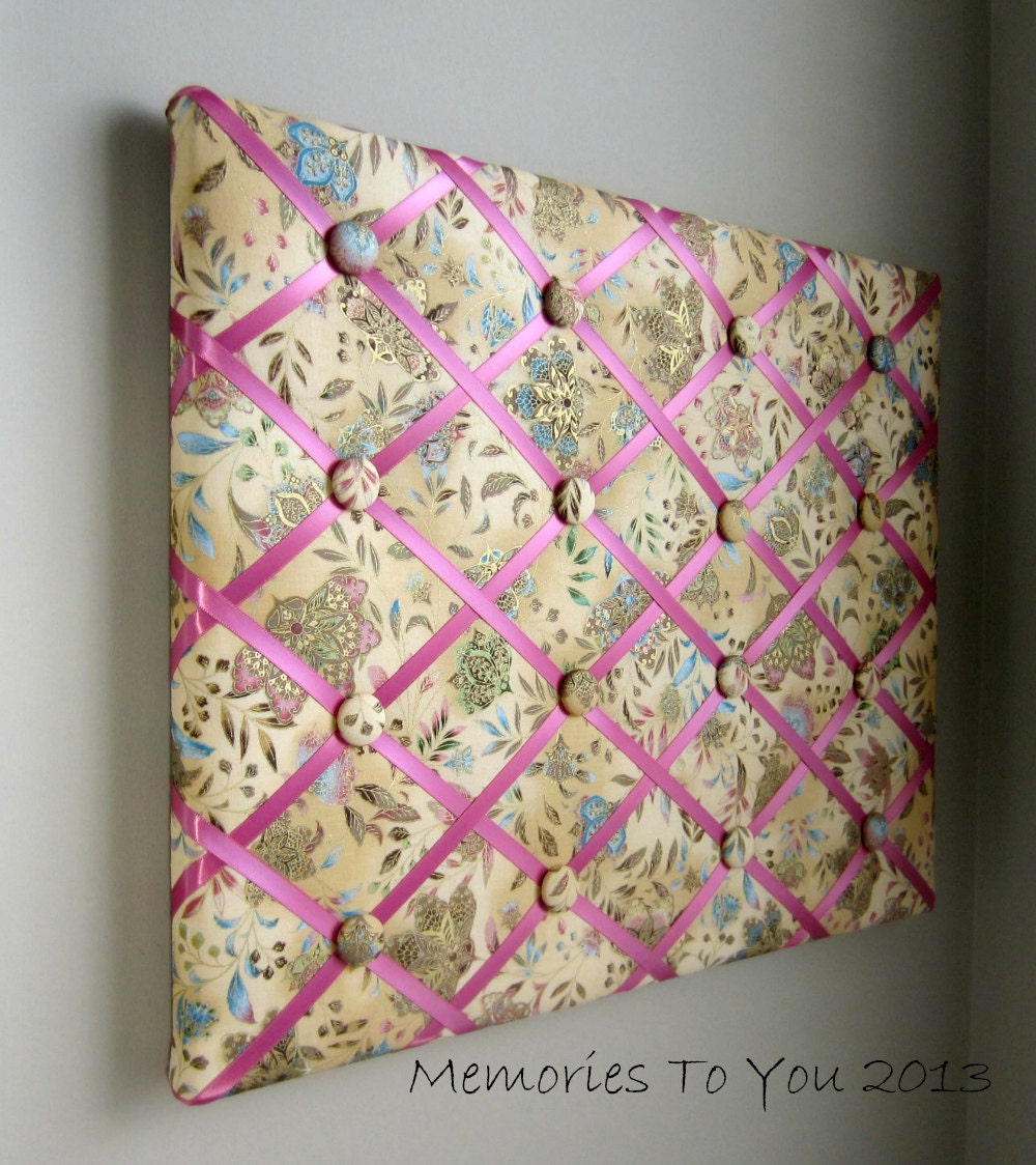 16x20 Memory Board Bow Holder Pink, Green, Blue Floral Vintage