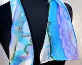 Joyflower Hand Painted Silk Scarf - Turquoise Lavender & Green