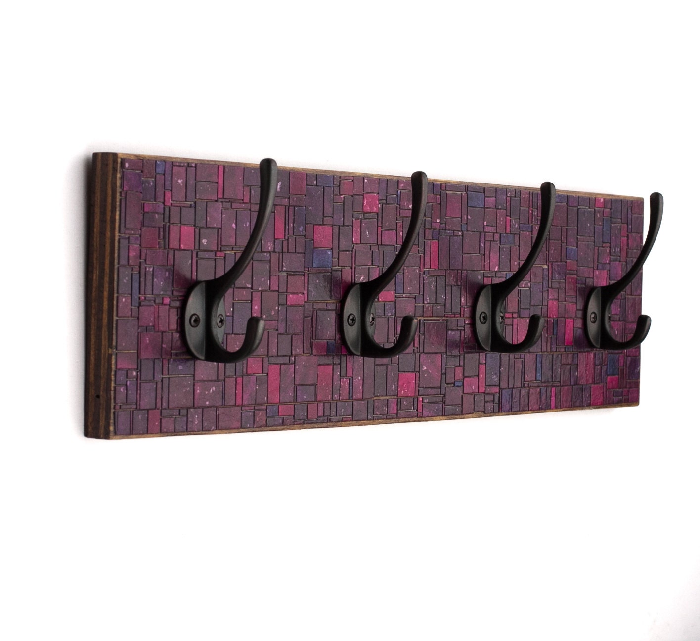 Wall Coat Rack Handmade Red Mosaic Brick Plaid Paper Reclaimed Wood