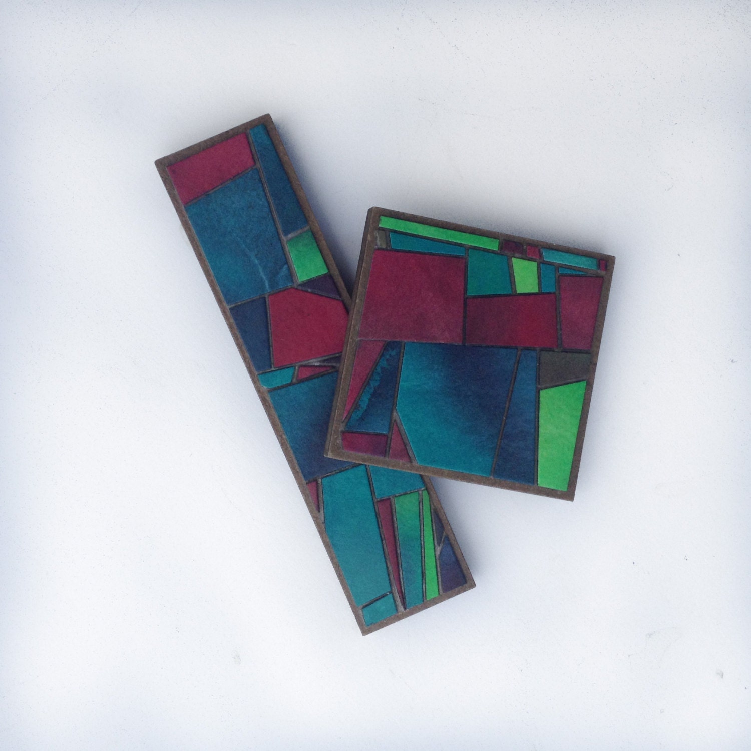Handmade Paper Magnets Colorful Stained Glass Abstract Mosaic Set