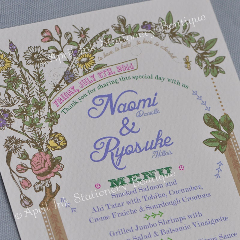 Vintage Botanical Wedding Menus