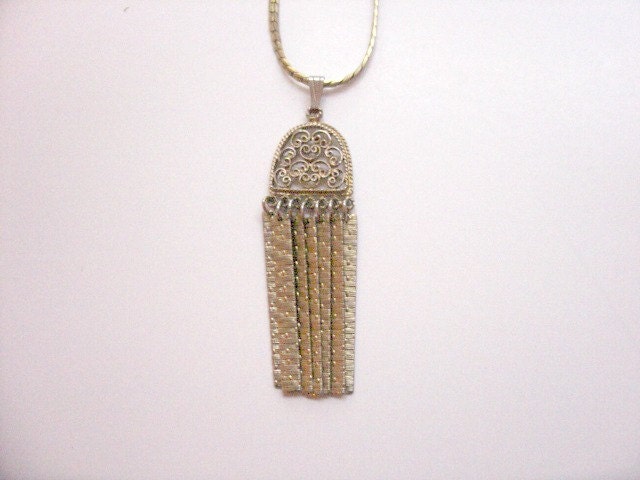 Goldtone Tassel Necklace with Long goldtone snake chain, 1970s