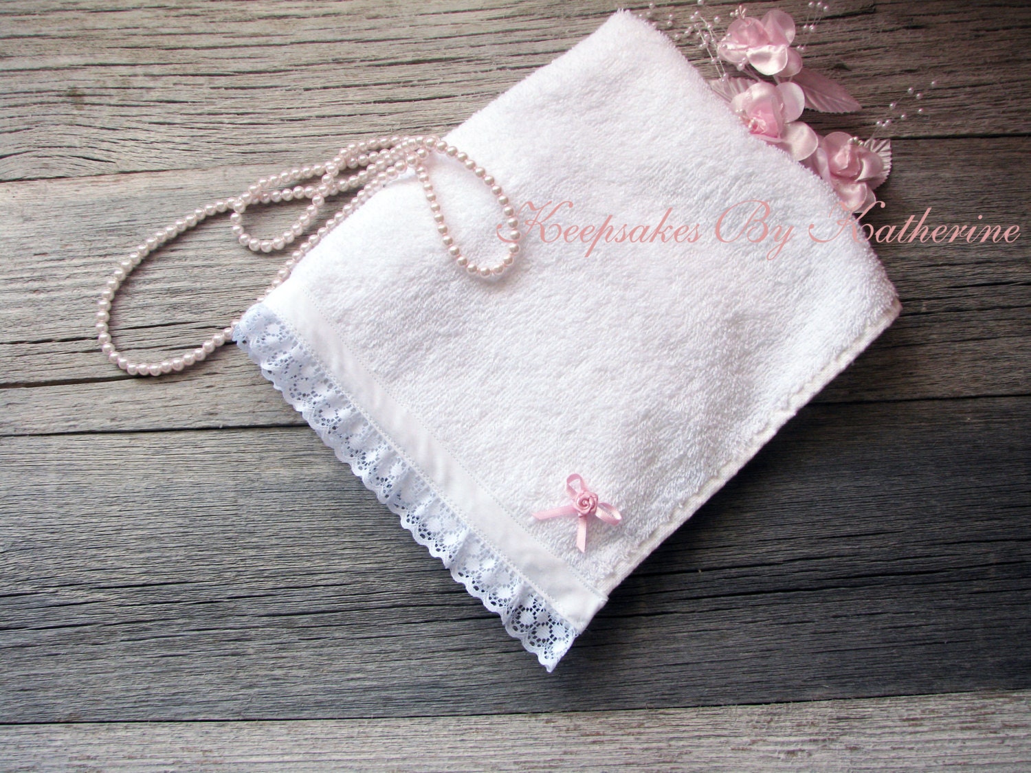Handmade Lace Trim Hand Towel, Cottage Style