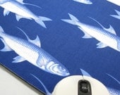 Mouse Pad, Computer Mouse Pad, Fabric Mousepad       Ocean Fish Blue