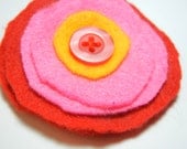 Abstract Felt Flower Pin, Felt Flower Brooch, Pink Red and Yellow Brooch
