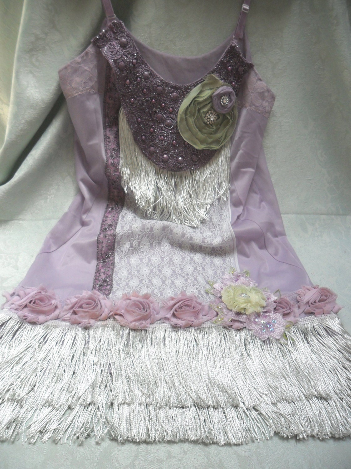 FLAPPER Great Gatsby 1920s Speakeasy Jazz Age Roaring 20s - Vintage Slip Make Over - Dusty Lavender and Seafoam