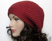 Cinnamon Red Slouch Beanie - Womens Slouchy Crochet Hat - Oversized Cap - Chunky Hat
