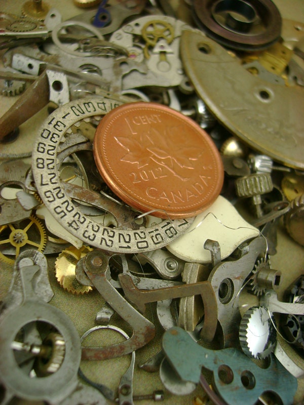 One Ounce - Hundreds of Watch Parts and Gears - Steampunk Industrial Mixed Media