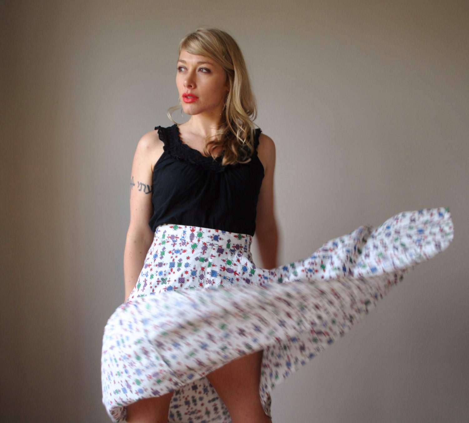 1950s Printed Sweep Skirt, size extra small