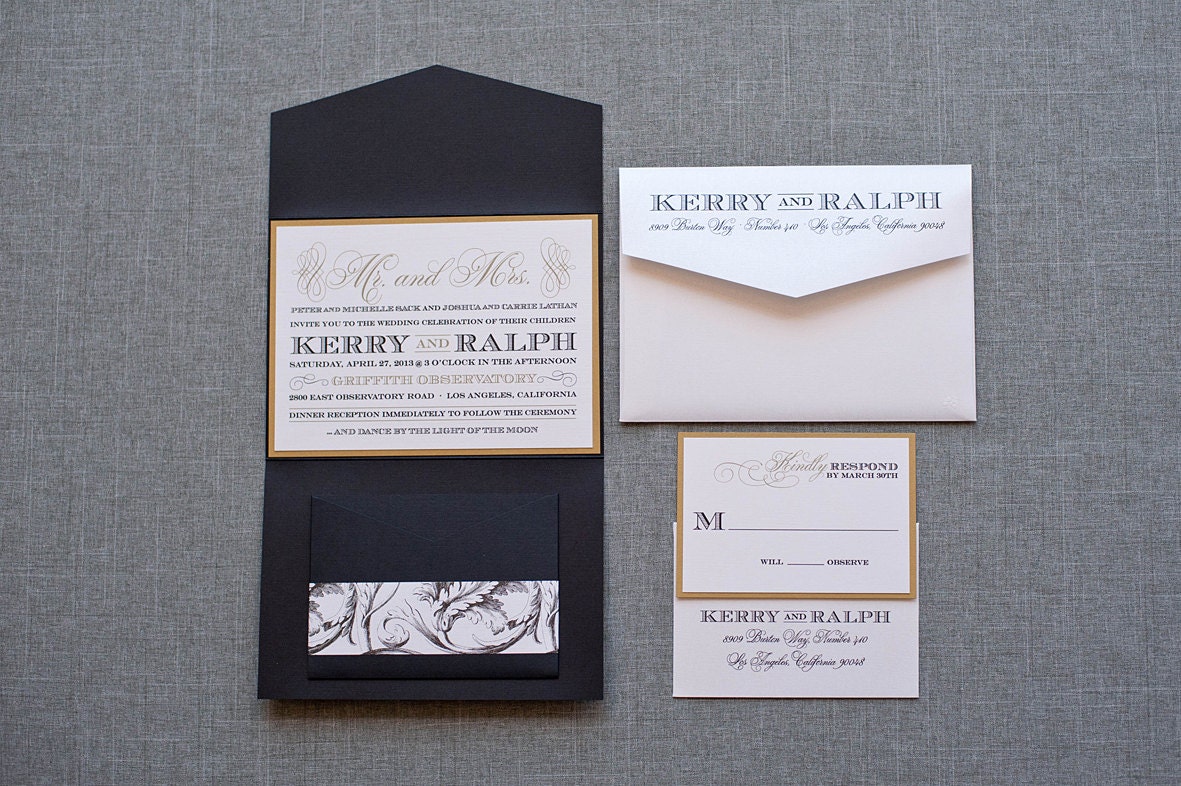 Black and Gold Formal Pocket Wedding Invitation - Kerry and Ralph