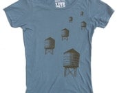 Women's NYC Water Towers T-Shirt, Organic Scoop T-Shirt in Turquoise - S, M, L XL
