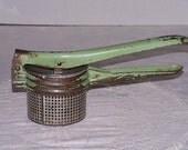 Vintage Potato Masher Ricer Strainer Green Handle
