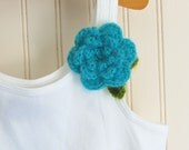 White Tank Top with Aqua Blue Crotchet Flower - Sizes 4, 5, 6/7, 8