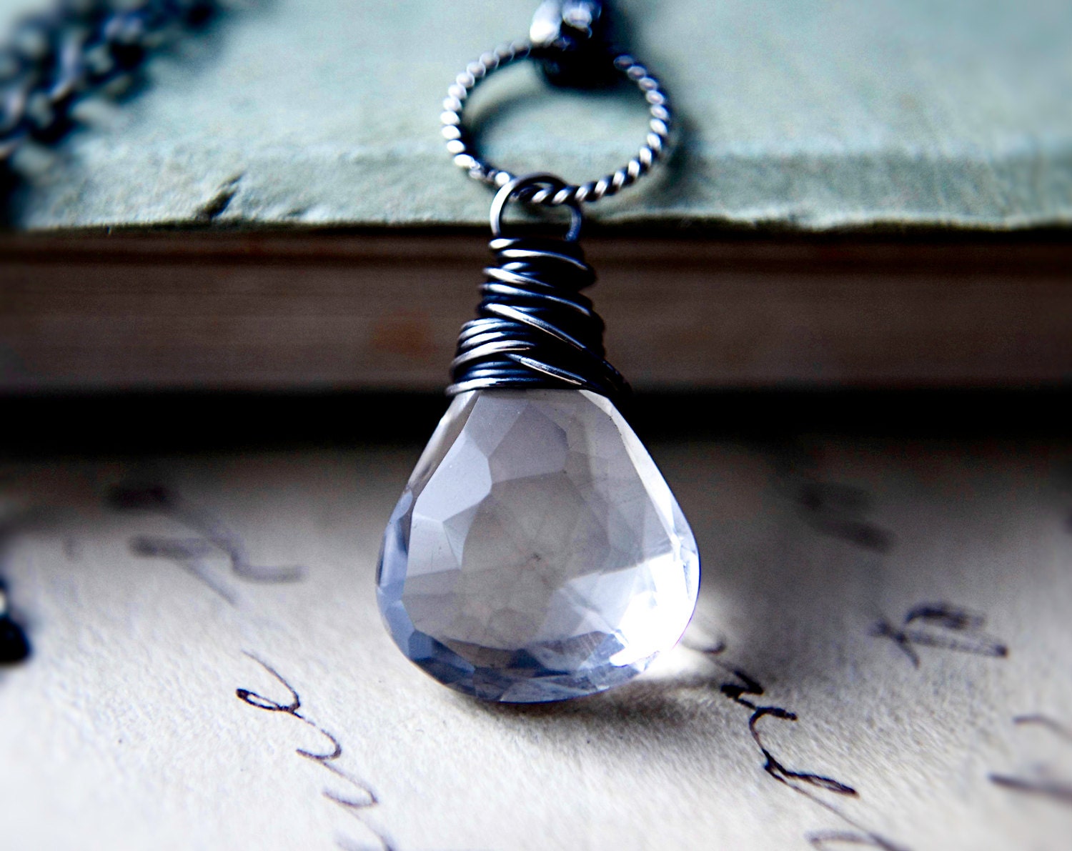 Crystal Quartz Necklace Silver Gemstone Pendant Black and White Monochrome PoleStar