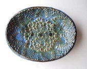 Blue Green Doily Pattern Soap Dish With Feet-Oval-Made to Order