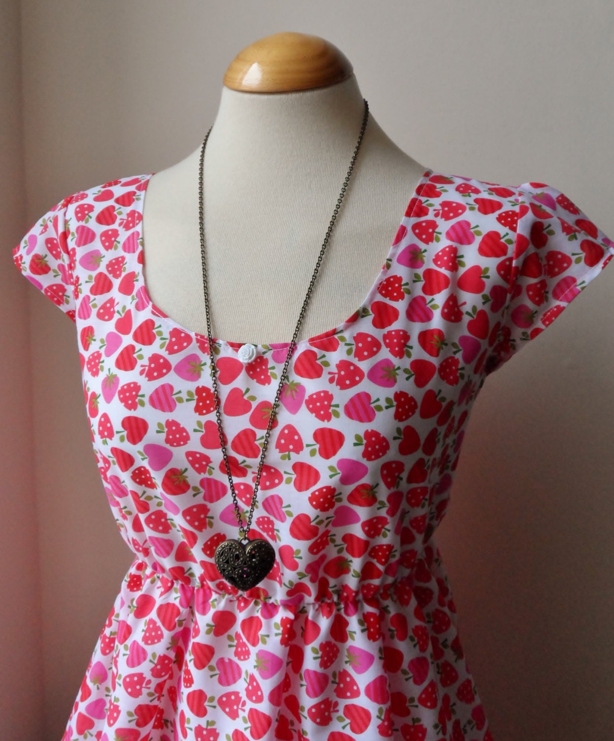Tea Dress with Cute Kitsch Strawberries / Handmade / Choose Your Size