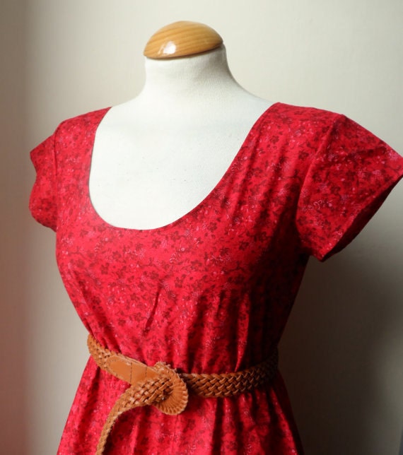 Floral Pretty Tea Dress in Scarlet Ruby Red Dress / Handmade / Choose Your Size