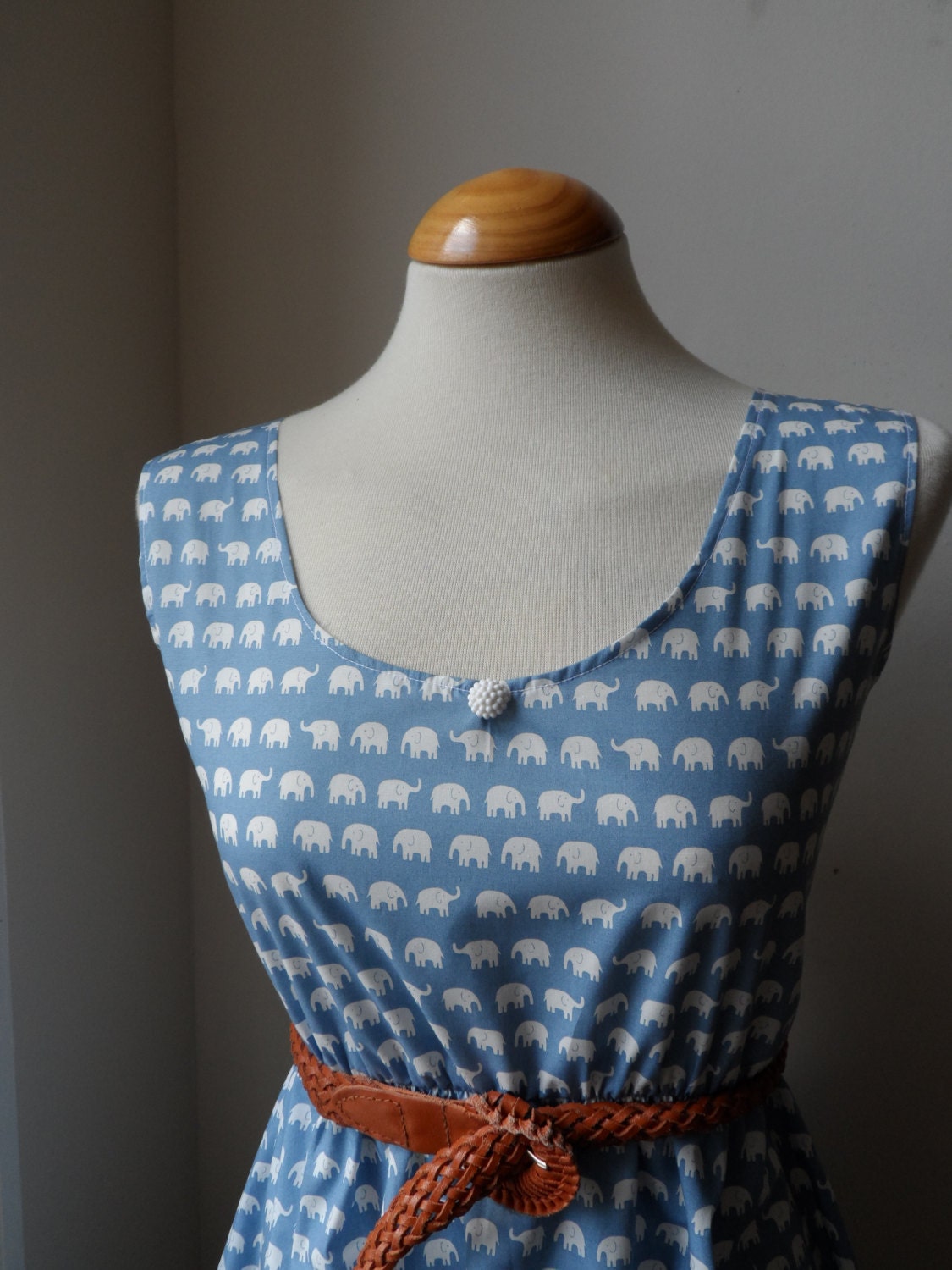 Super Cute Pale Blue and White Elephant Dress / Handmade / Choose Your Size
