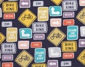 Windham Fabrics Ride Bike Signs in Navy