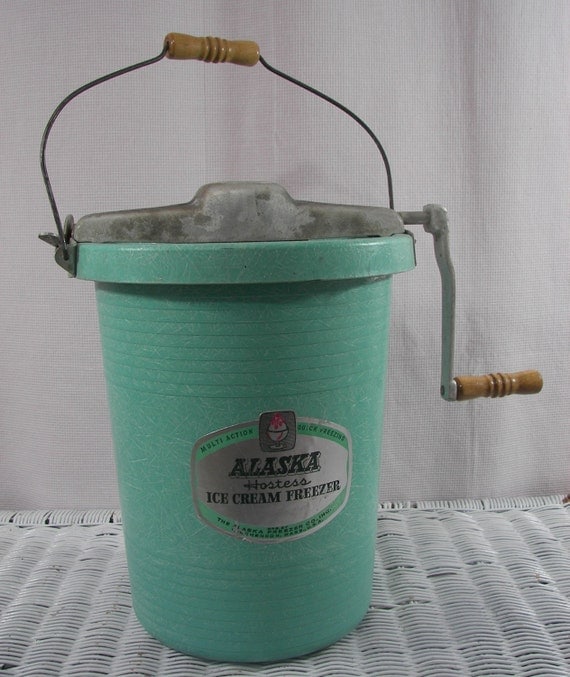 Vintage Ice Cream Maker by Alaska Hostess Aqua by ZellesAttic