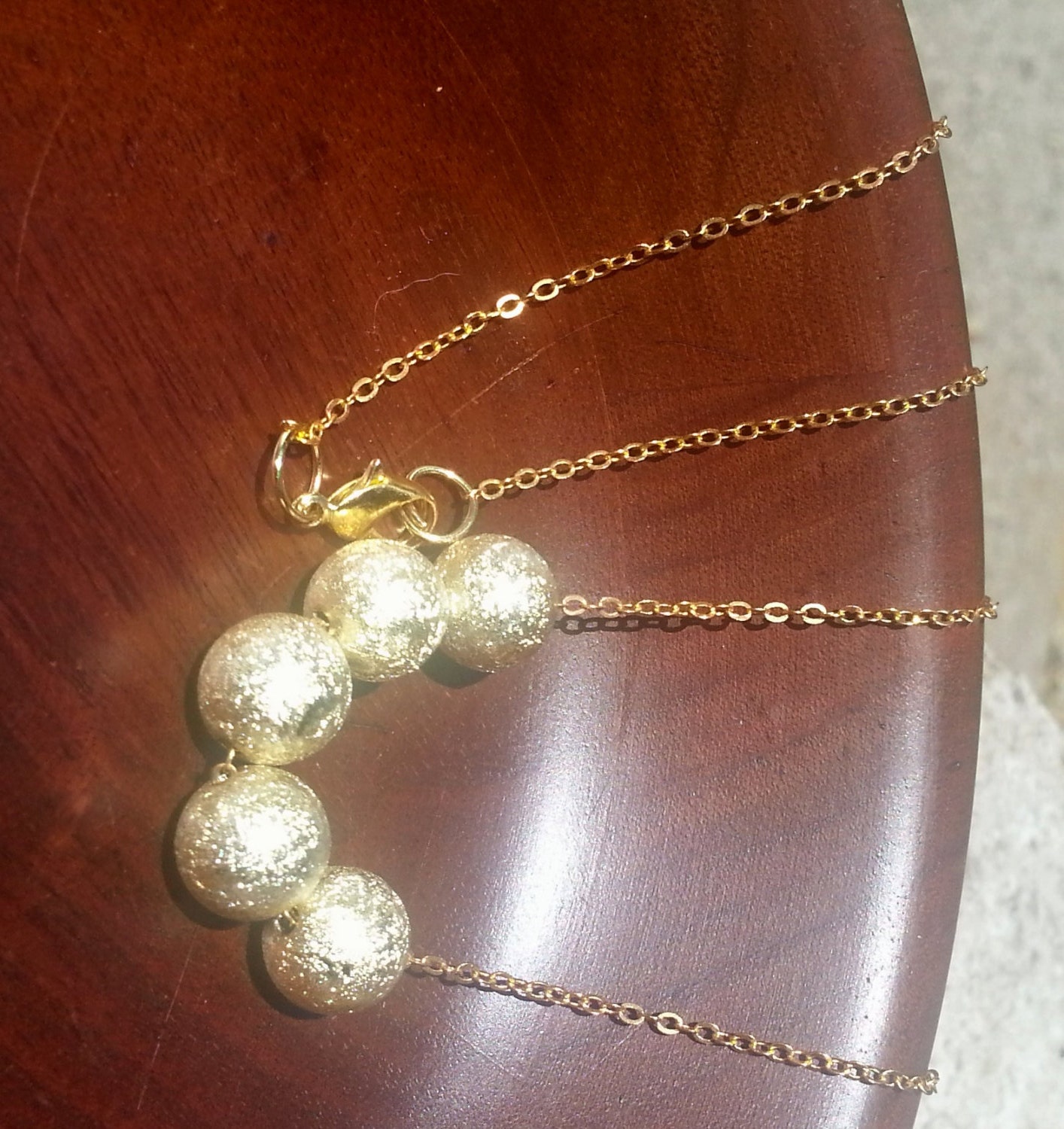 Golden Beaded Gold Dust Ball Necklace on 14 kt plate chain