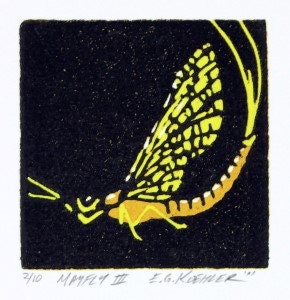 Mayfly III - Original Color-Reduction Woodcut